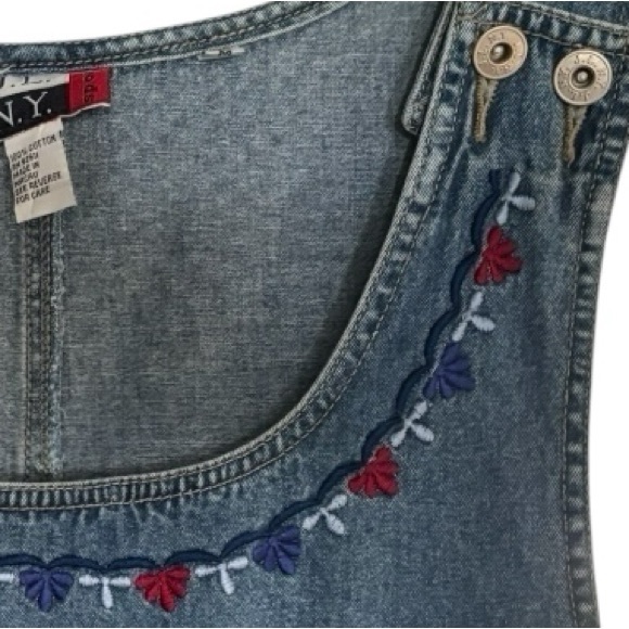 Vintage JLNY Denim Jumper Dress Prairie Flower Embroidery Women’s Size M - Picture 6 of 11